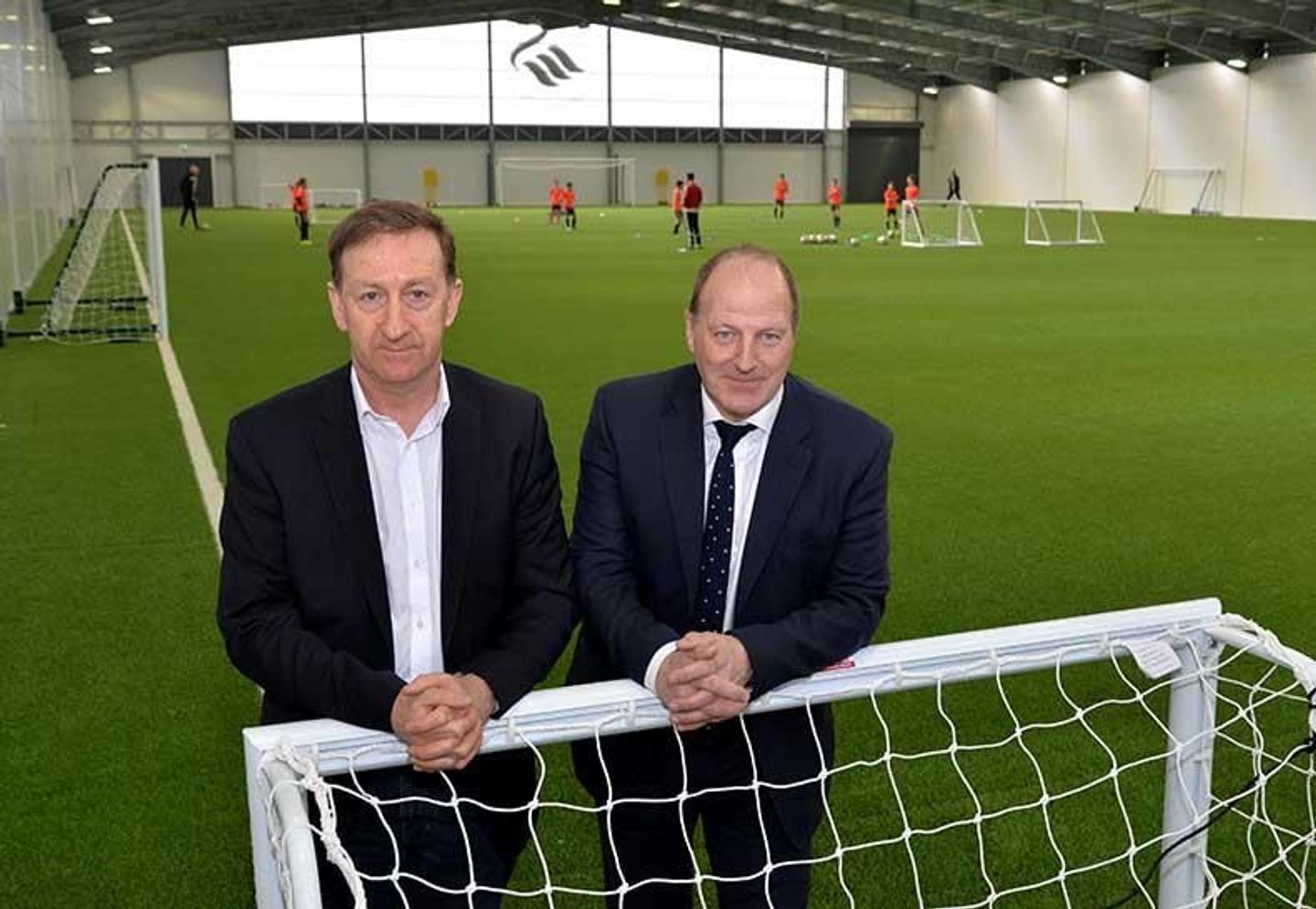 Swansea chairman Huw Jenkins with Ged Roddy in the new indoor barn
