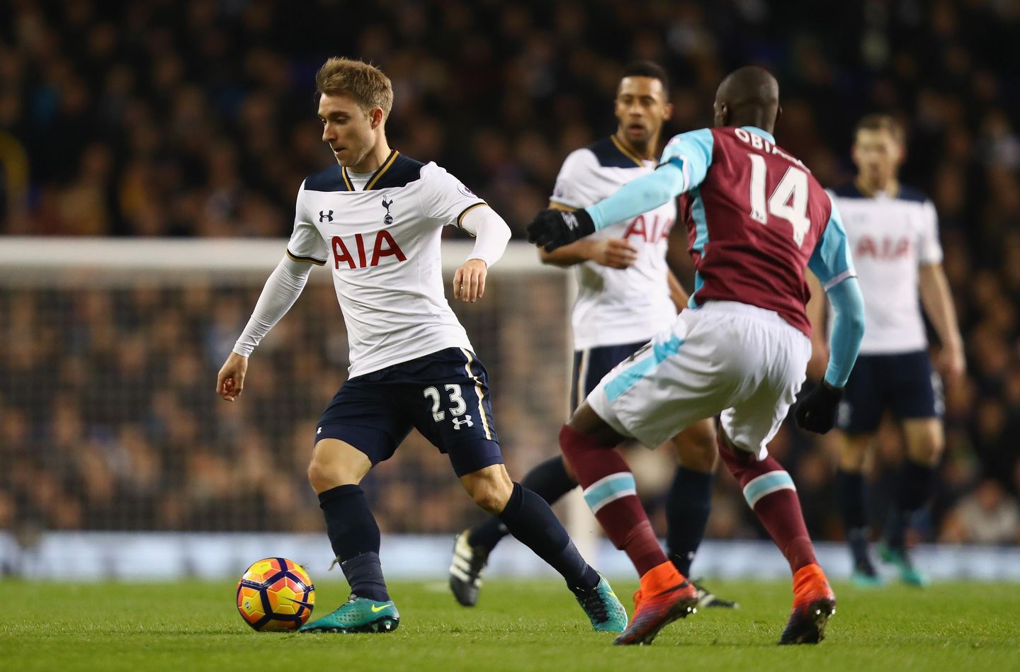 Christian Eriksen in action against West Ham