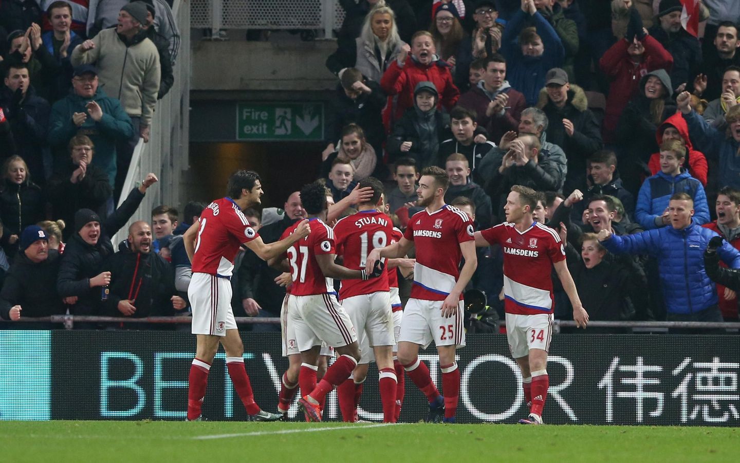 Middlesbrough's Cristhian Stuani celebrates scoring with team-mates