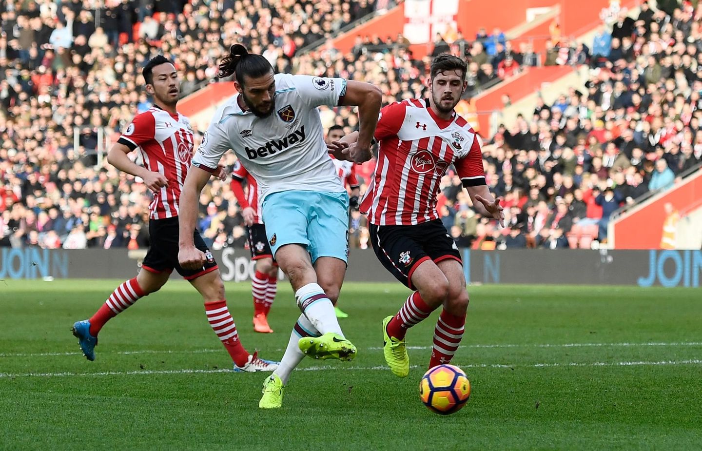 West Ham's Andy Carroll scores against Southampton