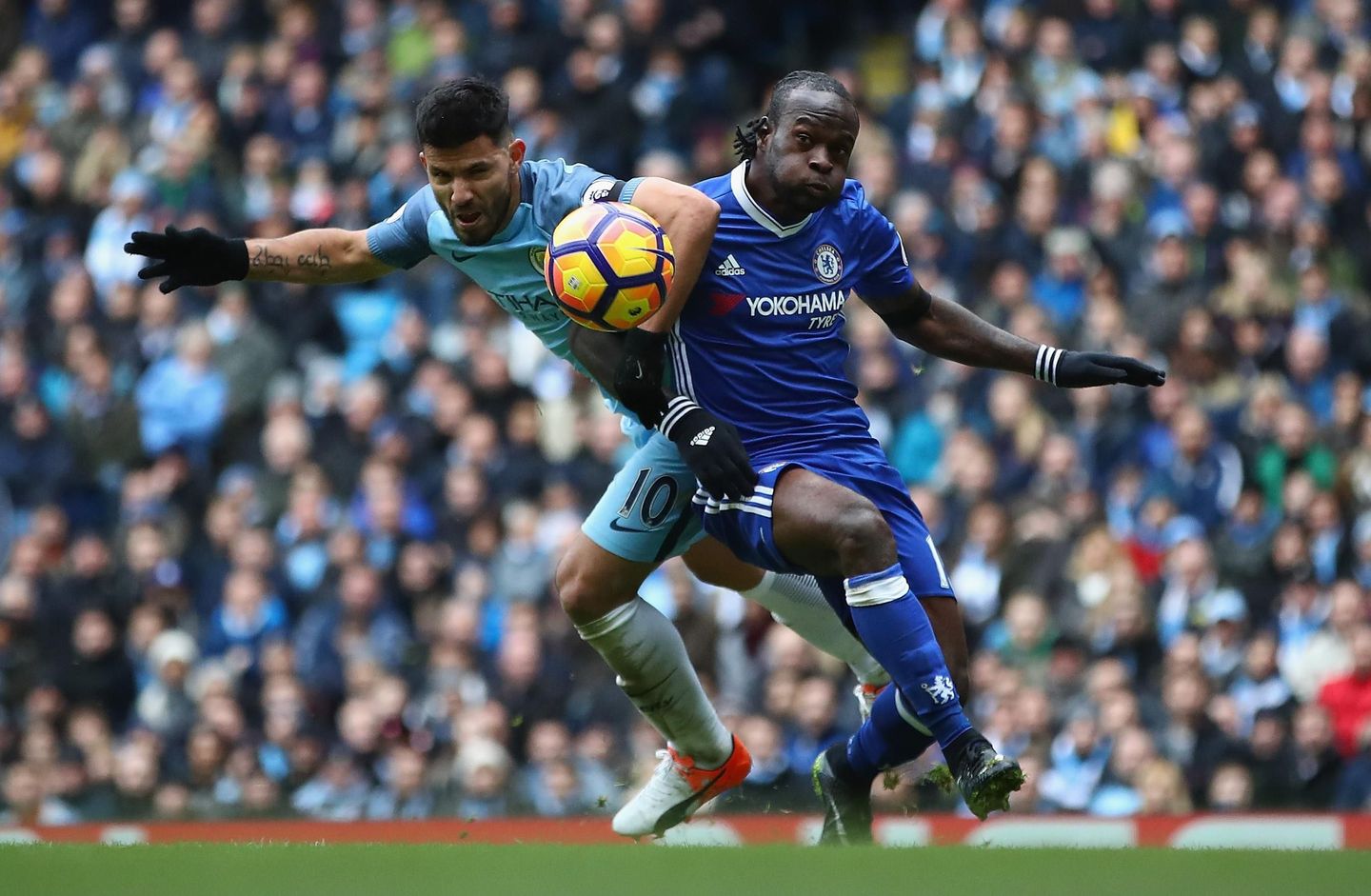 Sergio Aguero, Man City, and Victor Moses, Chelsea