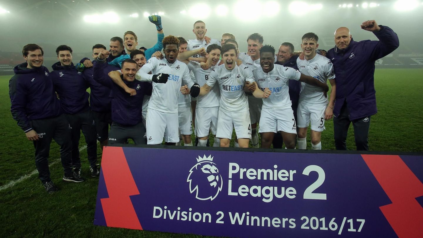Swansea City celebrate winning PL2 Division 2 title
