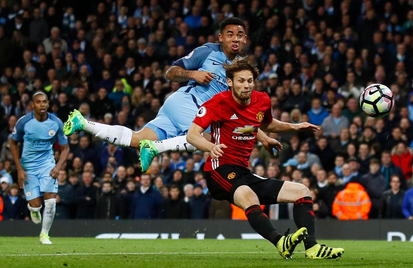 Manchester City's Gabriel Jesus scores but it is later disallowed for offside