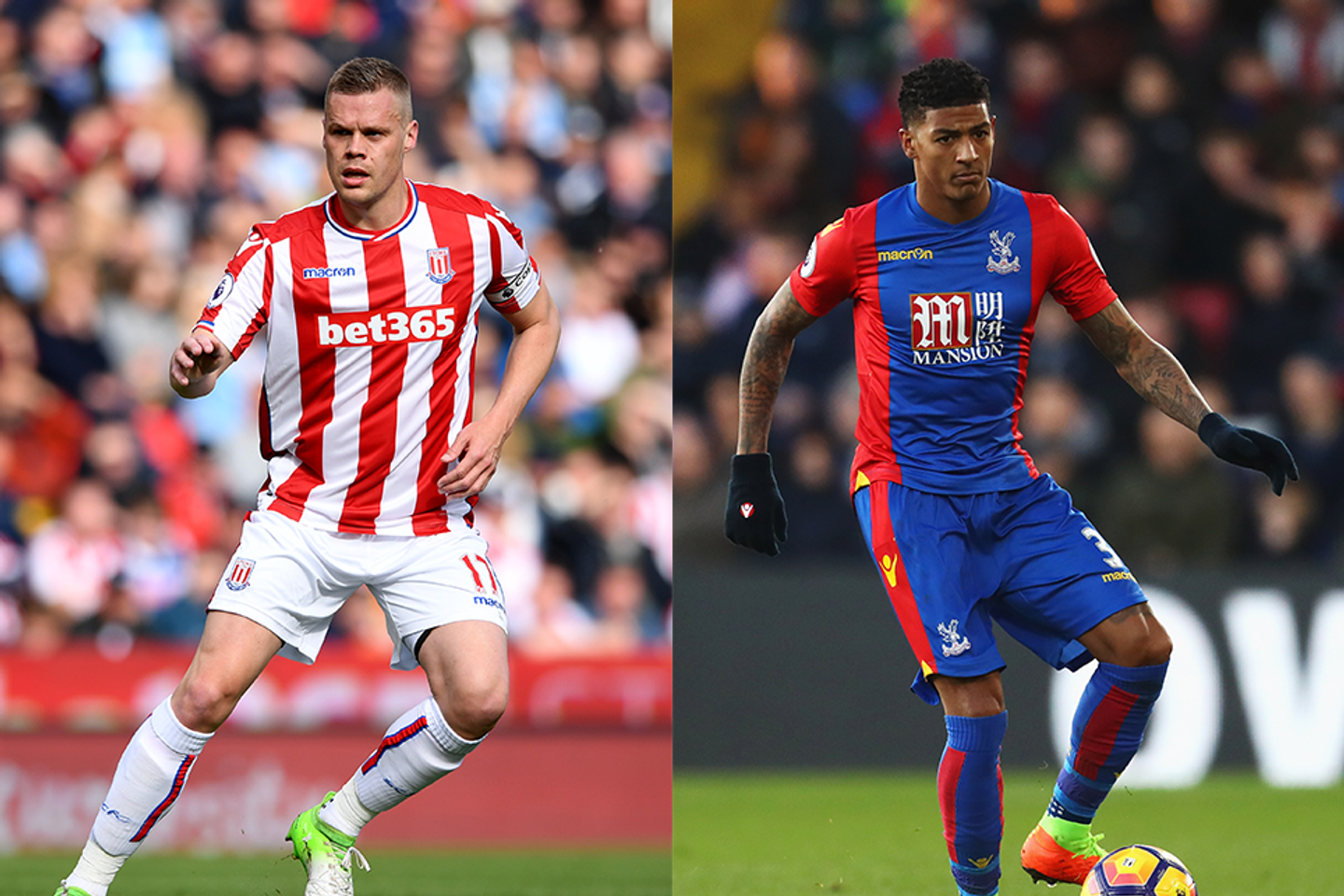 Ryan Shawcross of Stoke City and Patrick van Aanholt of Crystal Palace