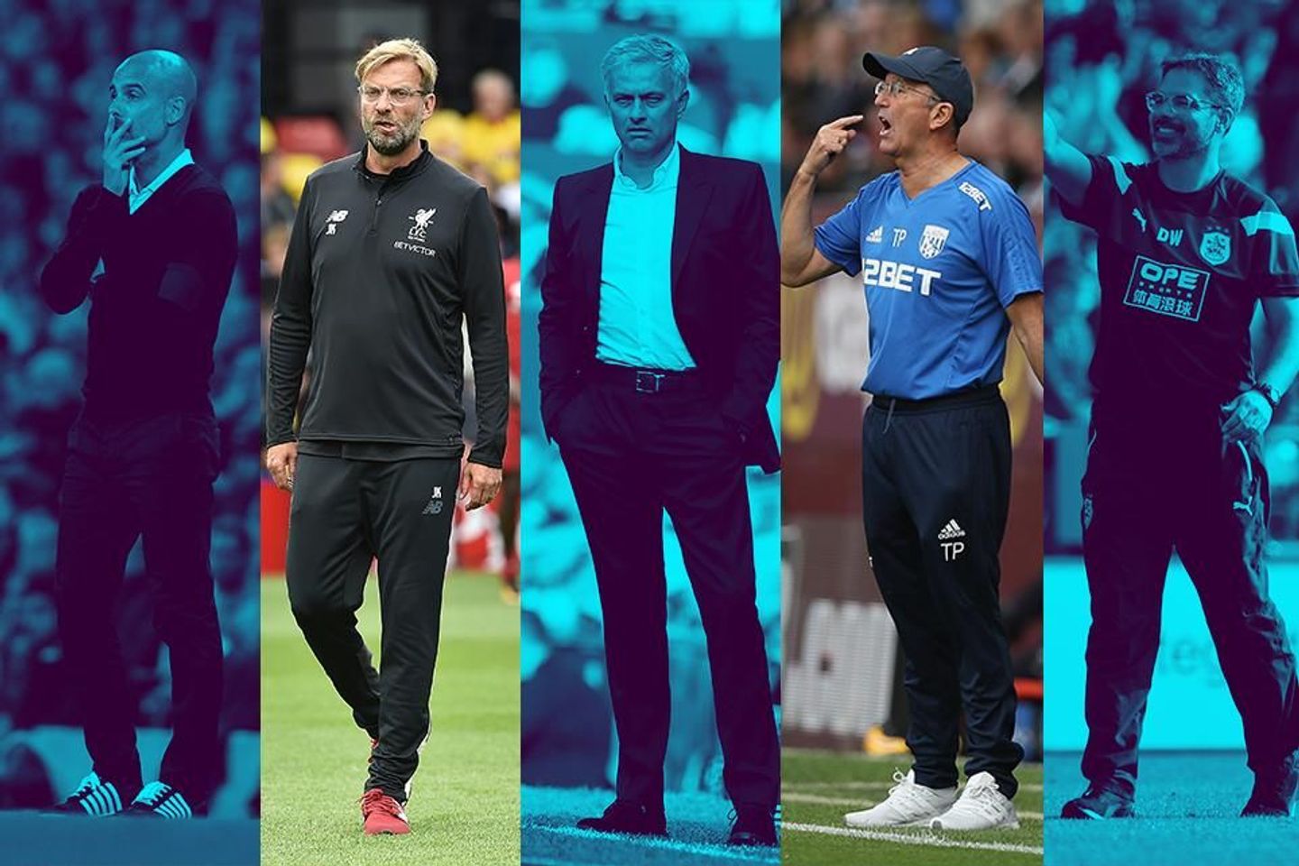 Nominees for August's Barclays Manager of the Month: Guardiola, Klopp, Mourinho, Pulis and Wagner