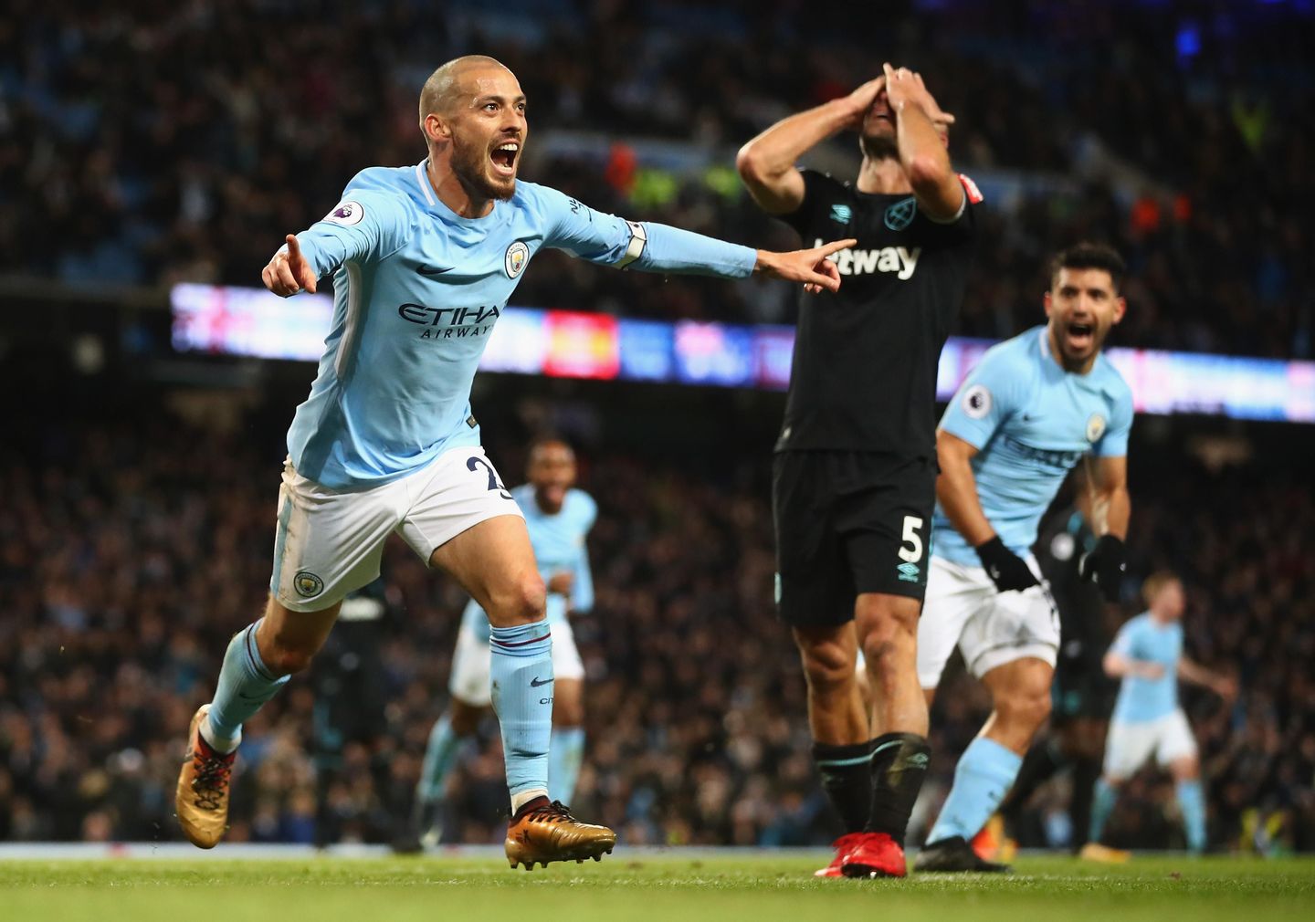 Manchester City v West Ham United David Silva goal