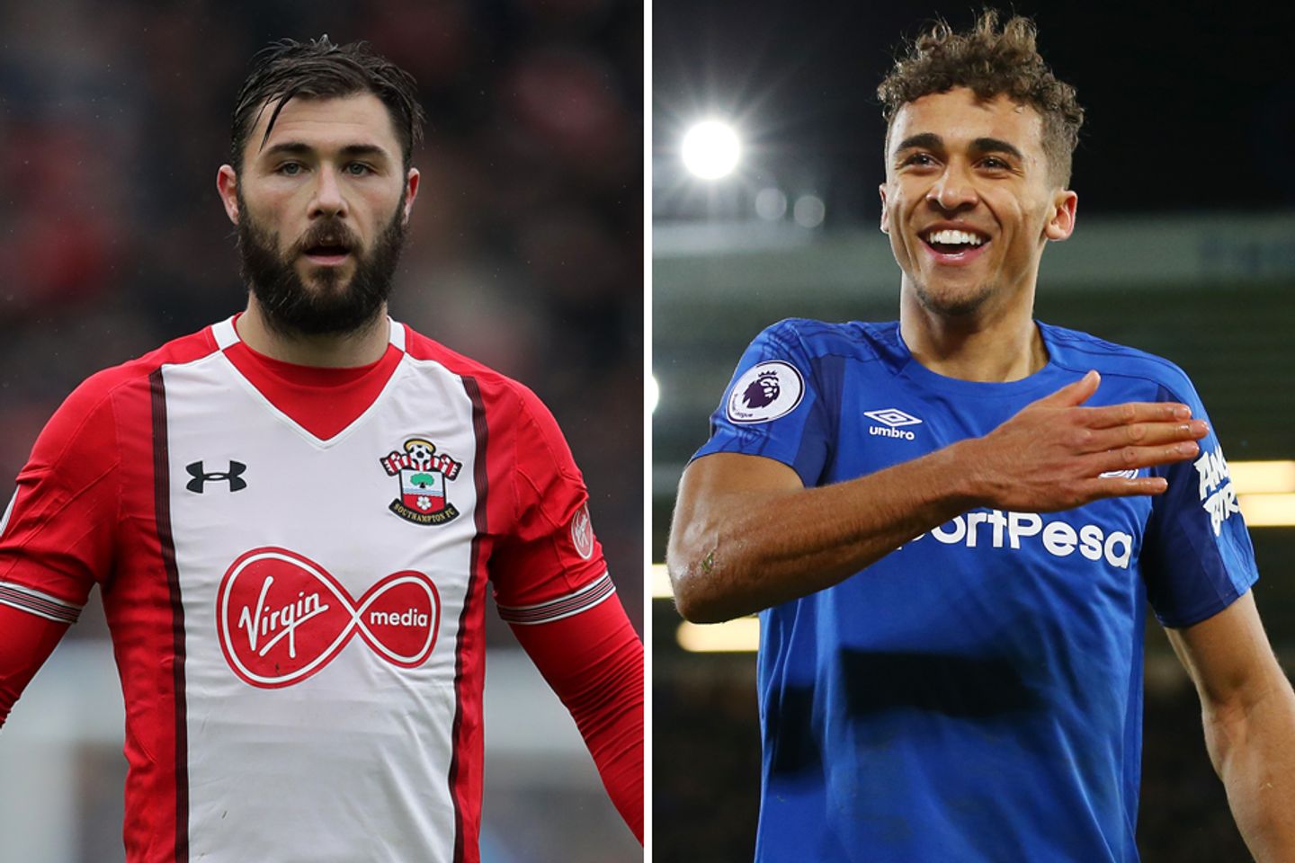 Charlie Austin, of Southampton, and Everton's Dominic Calvert-Lewin