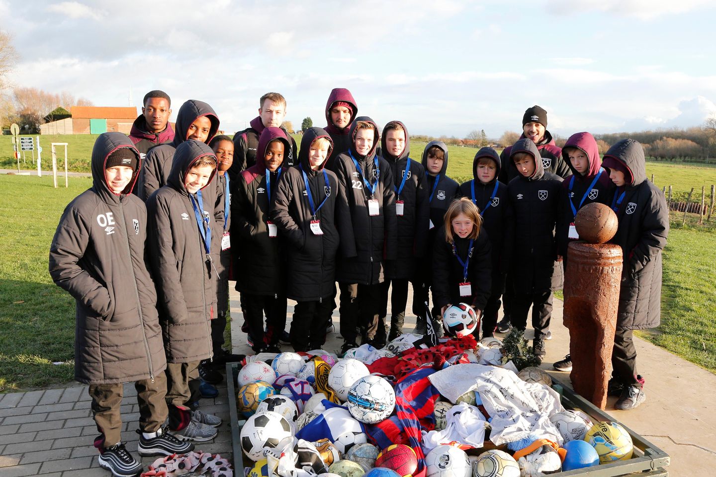 West Ham Under-12s at Christmas Truce Memorial, Ypres
