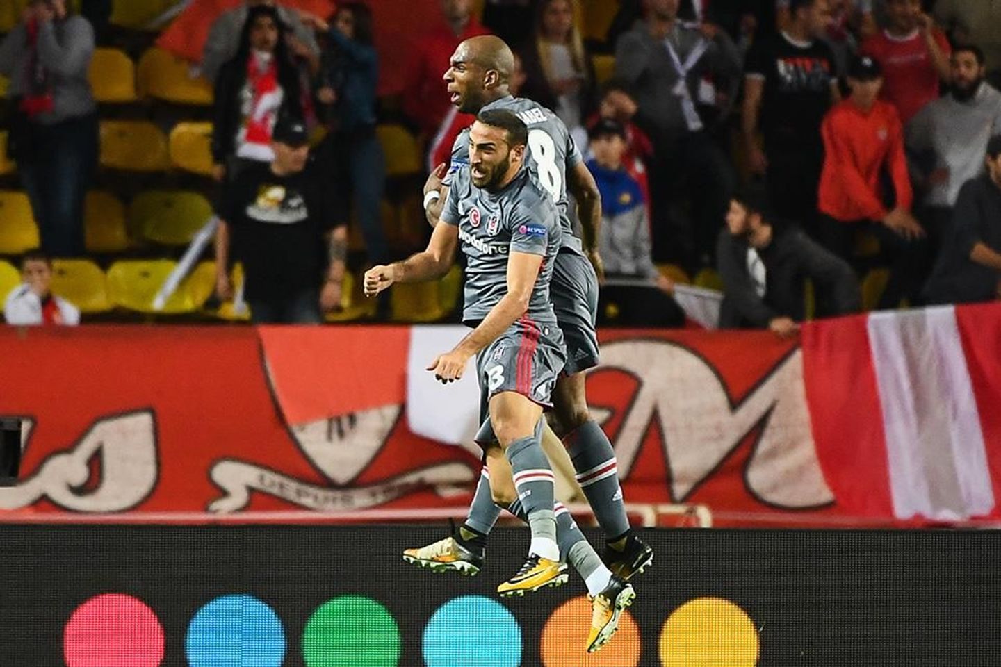 Ryan Babel and Cenk Tosun celebrate a goal for Besiktas