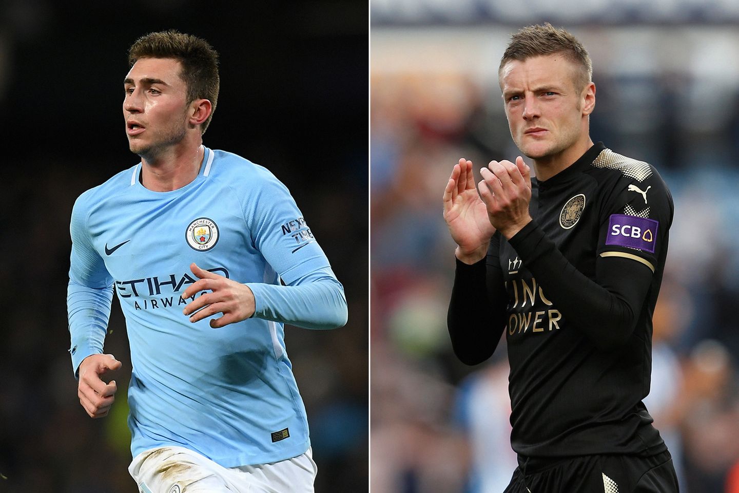 Aymeric Laporte, Manchester City, and Leicester City's Jamie Vardy