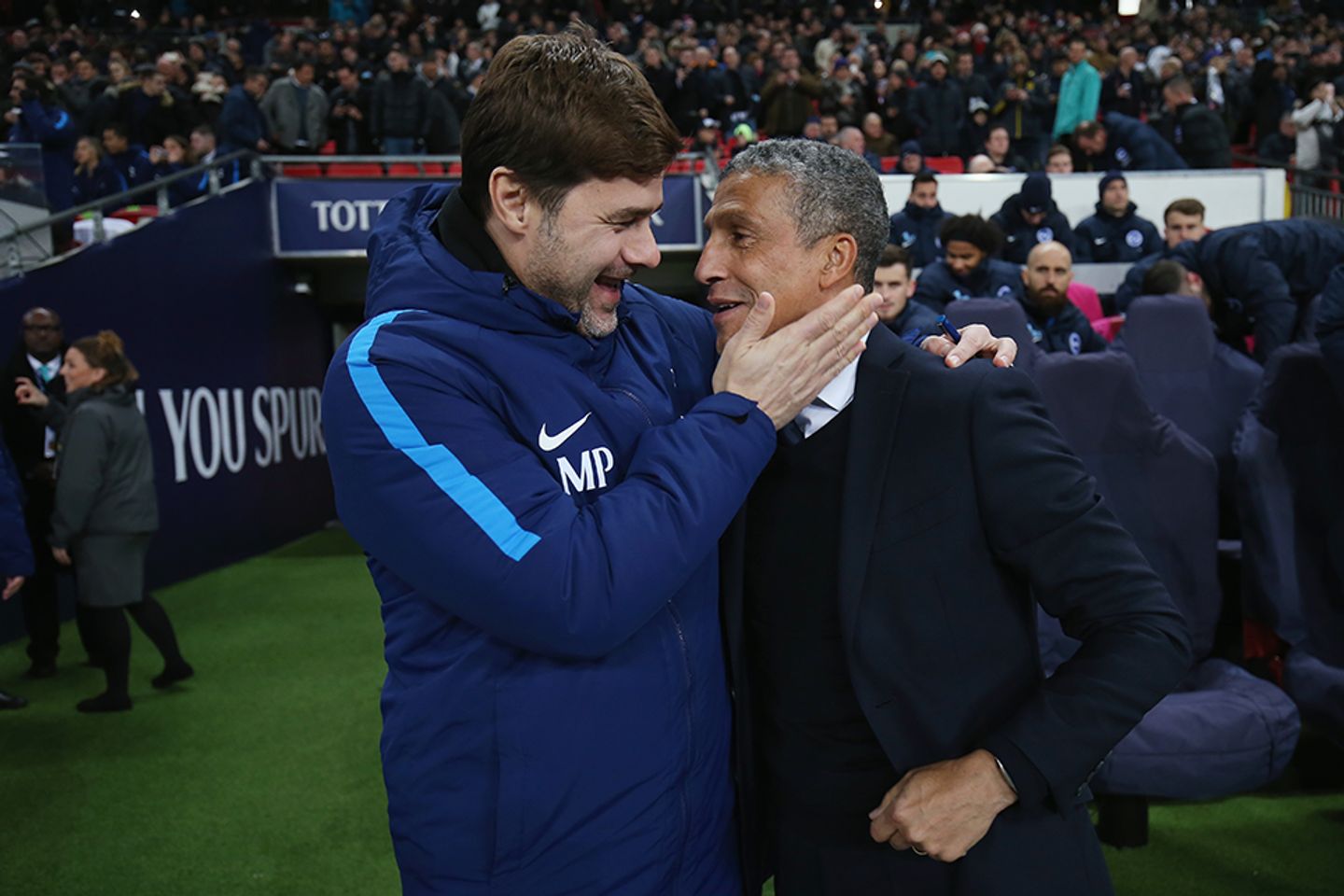 Spurs manager Mauricio Pochettino and Brighton's Chris Hughton