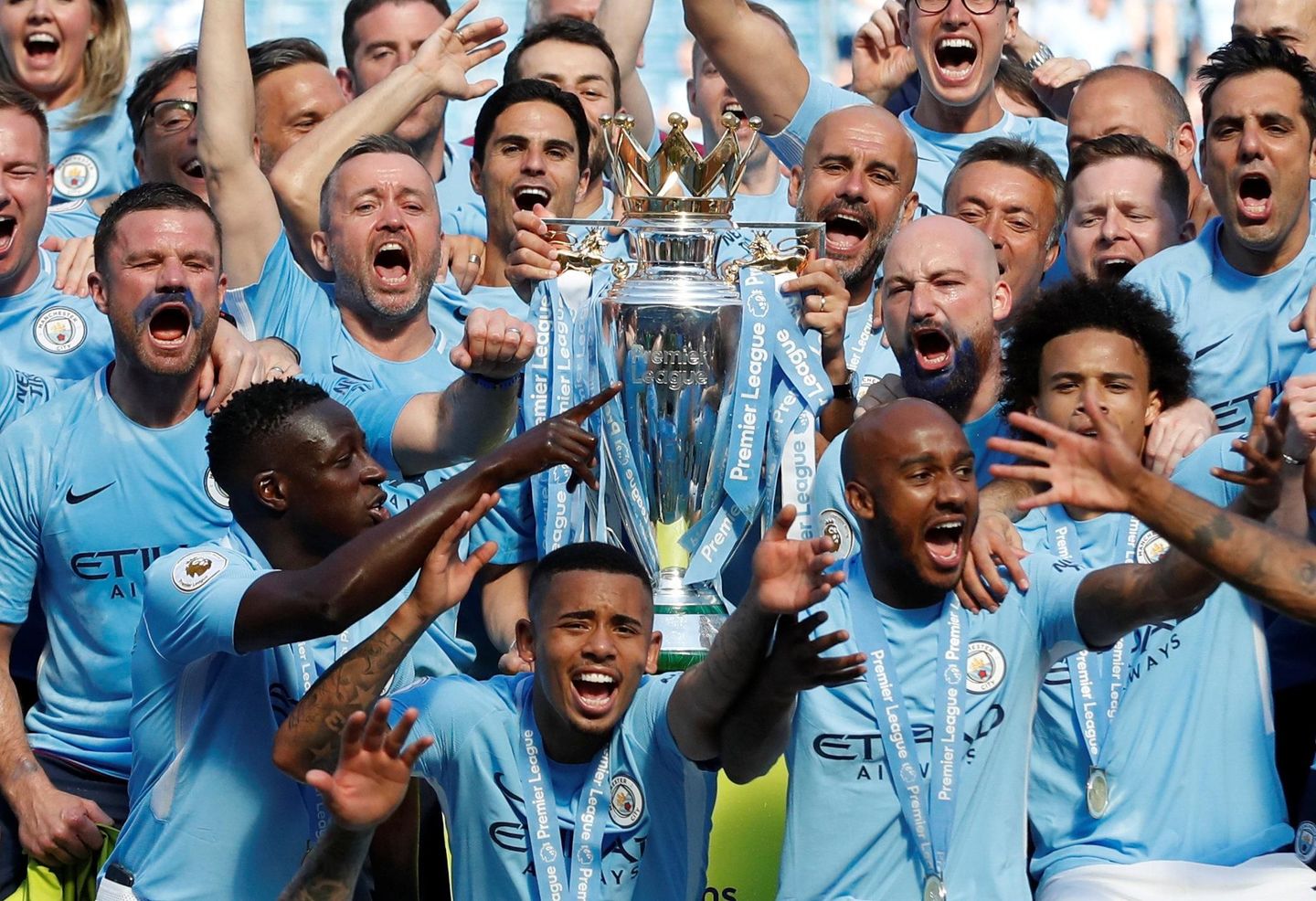 Manchester City lift Premier League Trophy