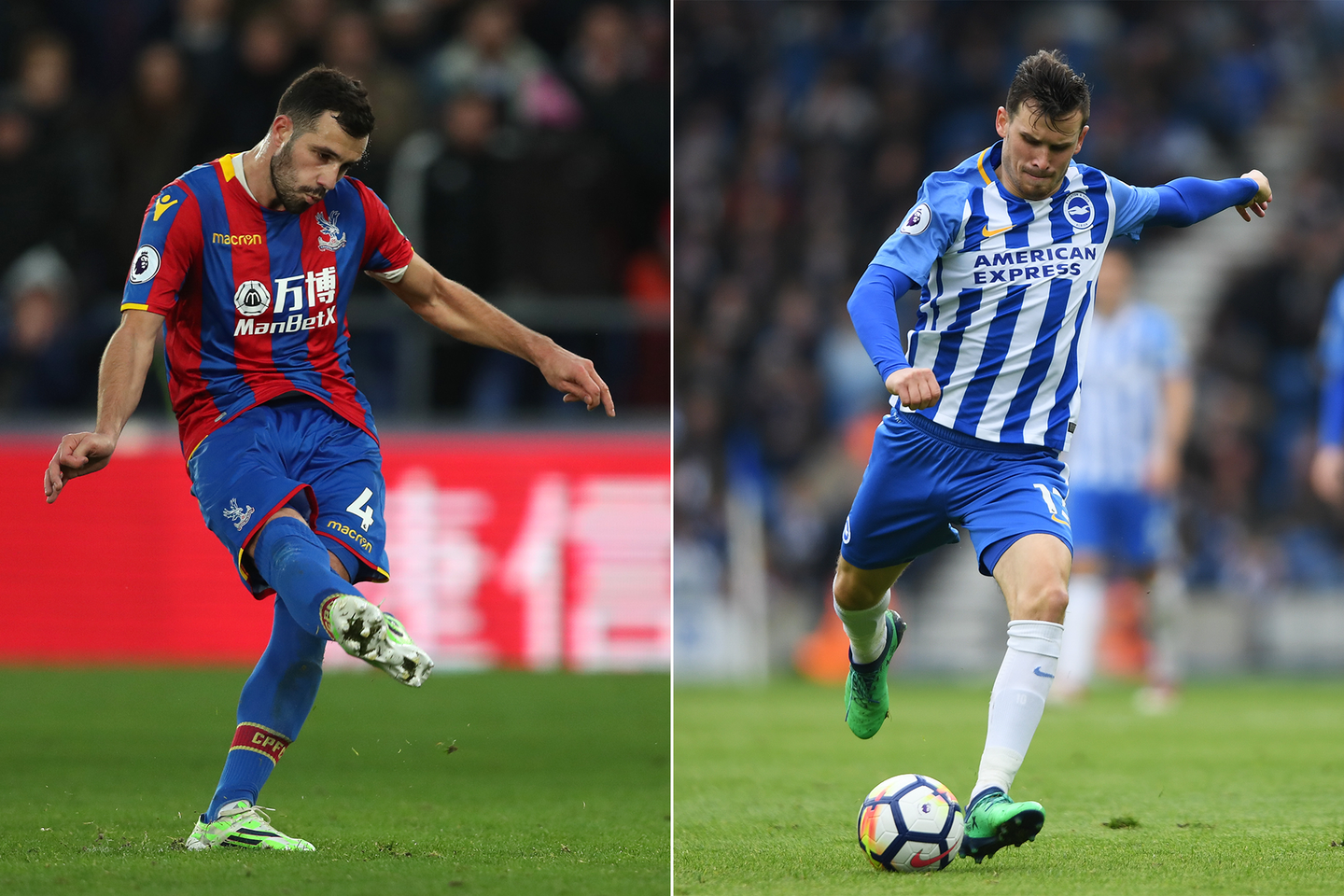 Luka Milivojevic, of Crystall Palace, and Pascal Gross, of Brighton