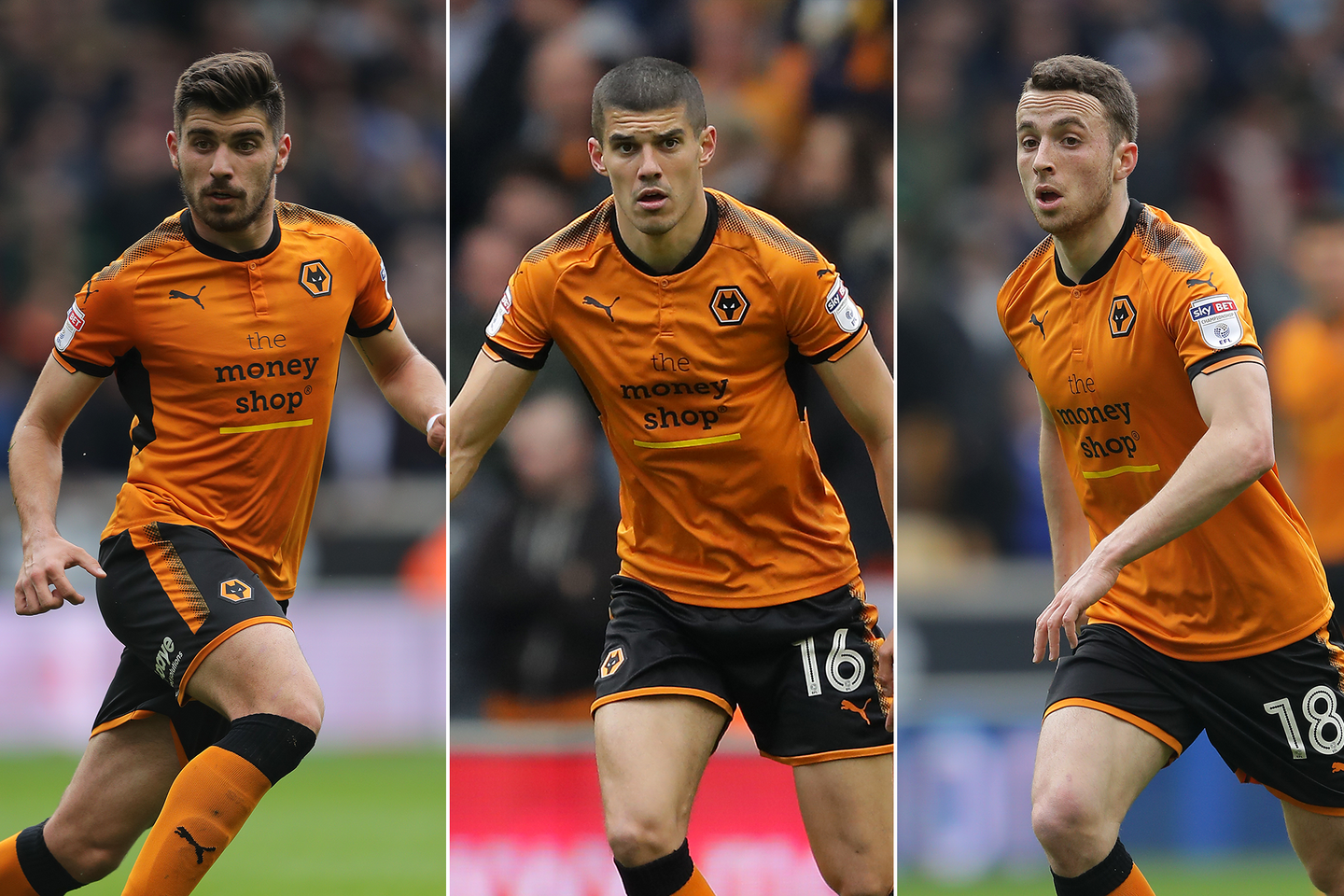 Ruben Neves, Conor Coady and Diogo Jota, of Wolves