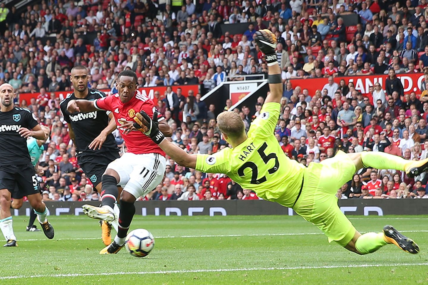 Anthony Martial scores against West Ham United