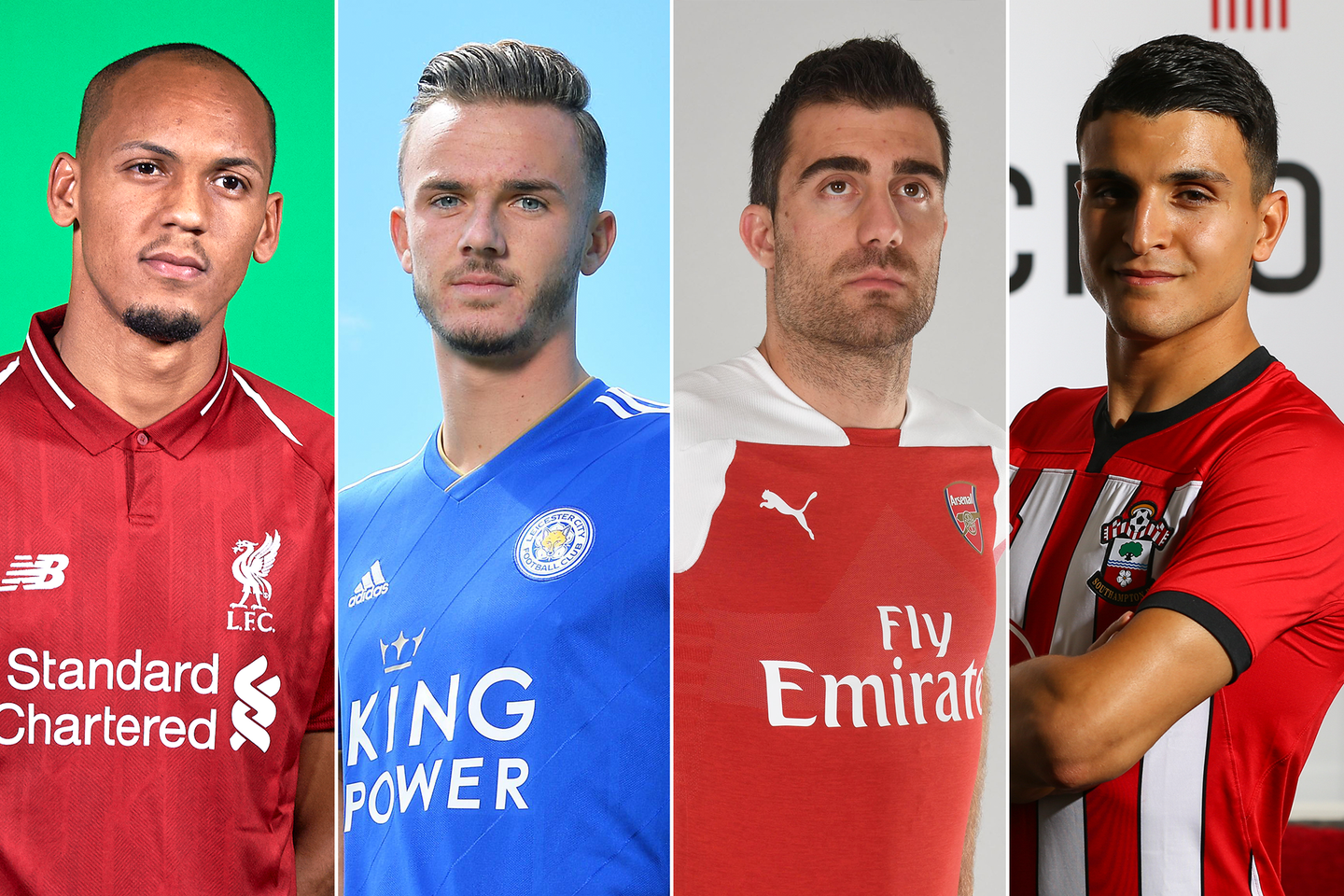 Fabinho, of Liverpool, James Maddison, of Leicester City,  Arsenal's Sokratis and Southampton's Mohamed Elyounoussi