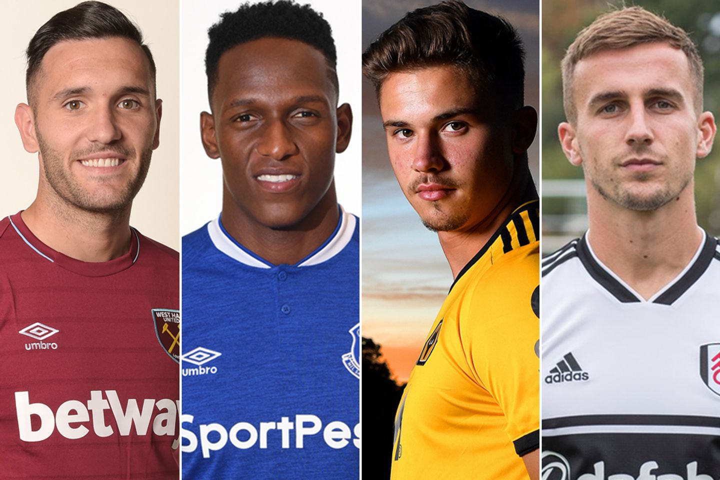 Left to right: New signings Lucas Perez, Yerry Mina, Leander Dendoncker and Joe Bryan