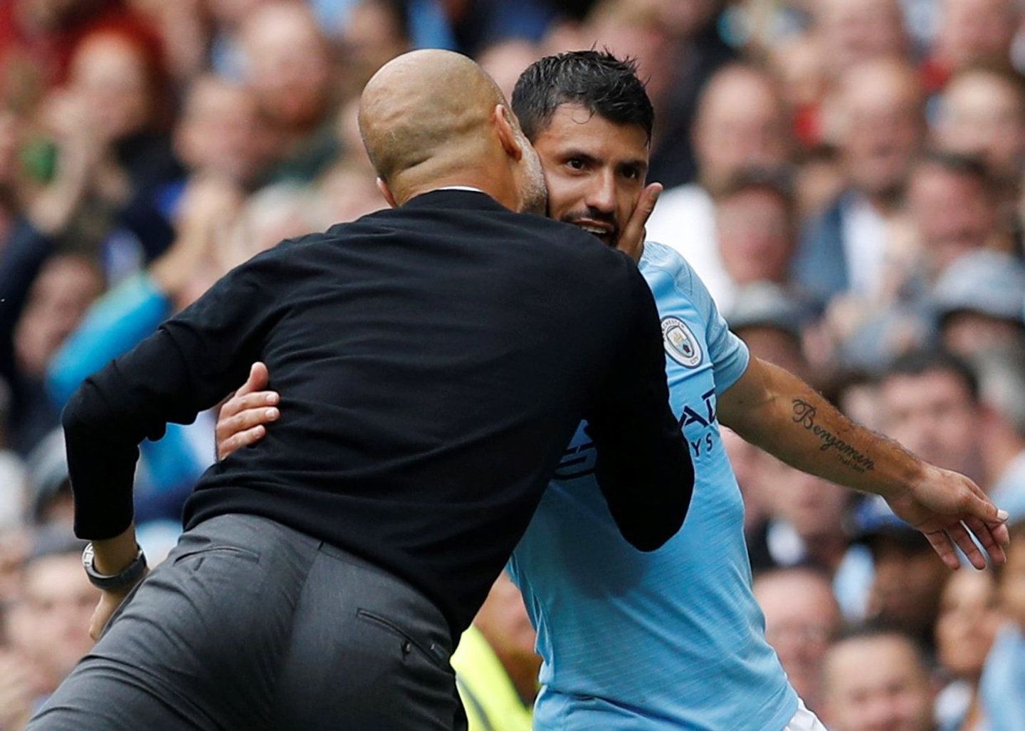 Pep Guardiola and Sergio Aguero