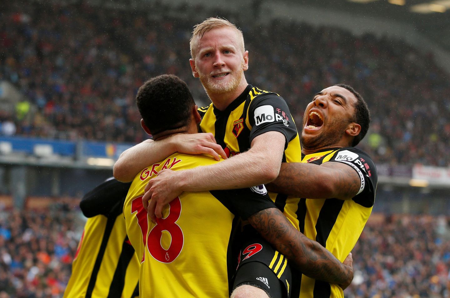 Burnley v Watford - Watford celebrate Will Hughes's goal
