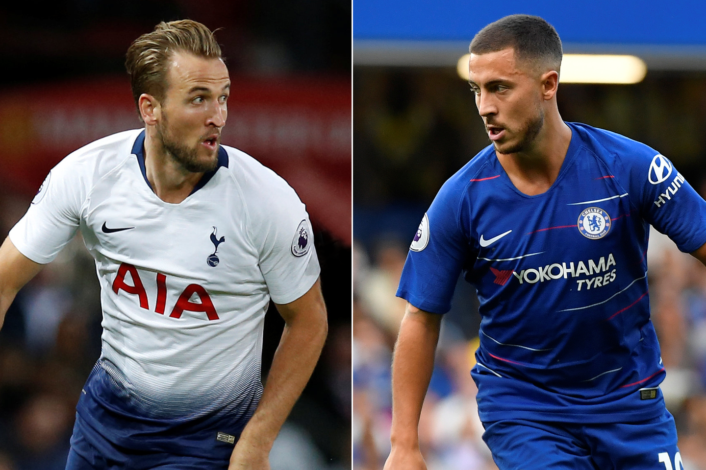 Harry Kane, of Spurs, and Eden Hazard, of Chelsea