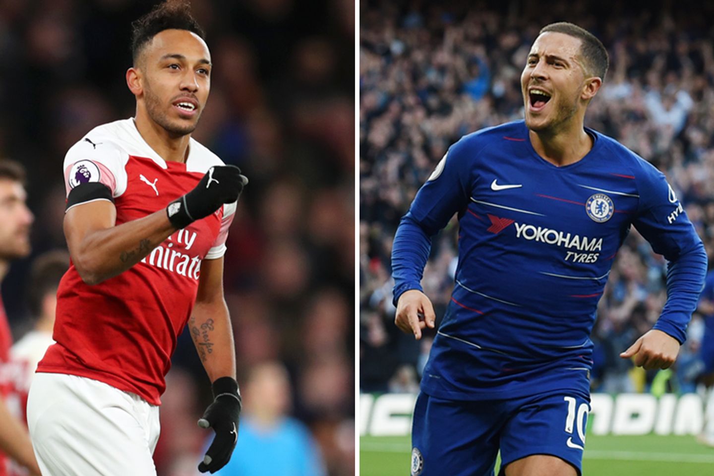Pierre-Emerick Aubameyang and Eden Hazard composite