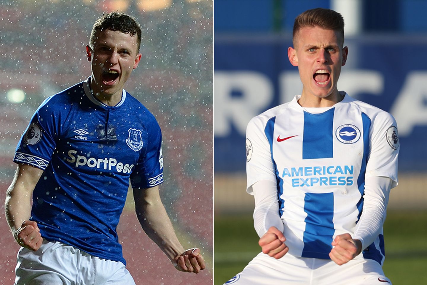 Everton's Nathan Broadhead and Brighton's Bojan Radulovic