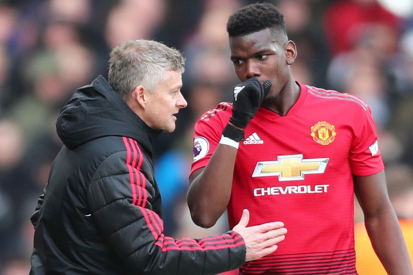 Ole Gunnar Solskjaer, Paul Pogba chat
