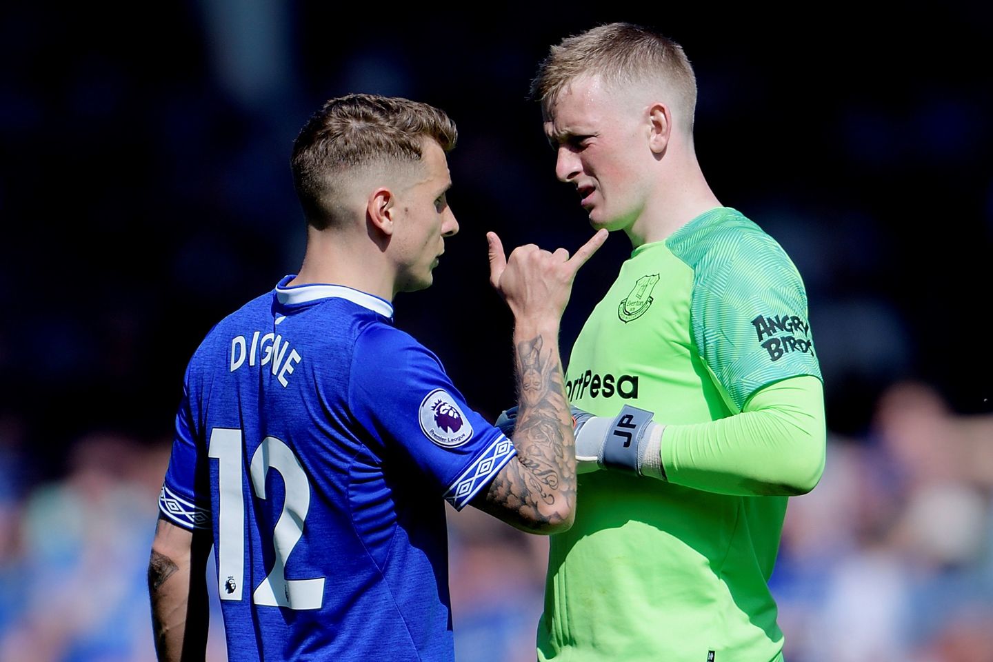 Jordan Pickford and Lucas Digne