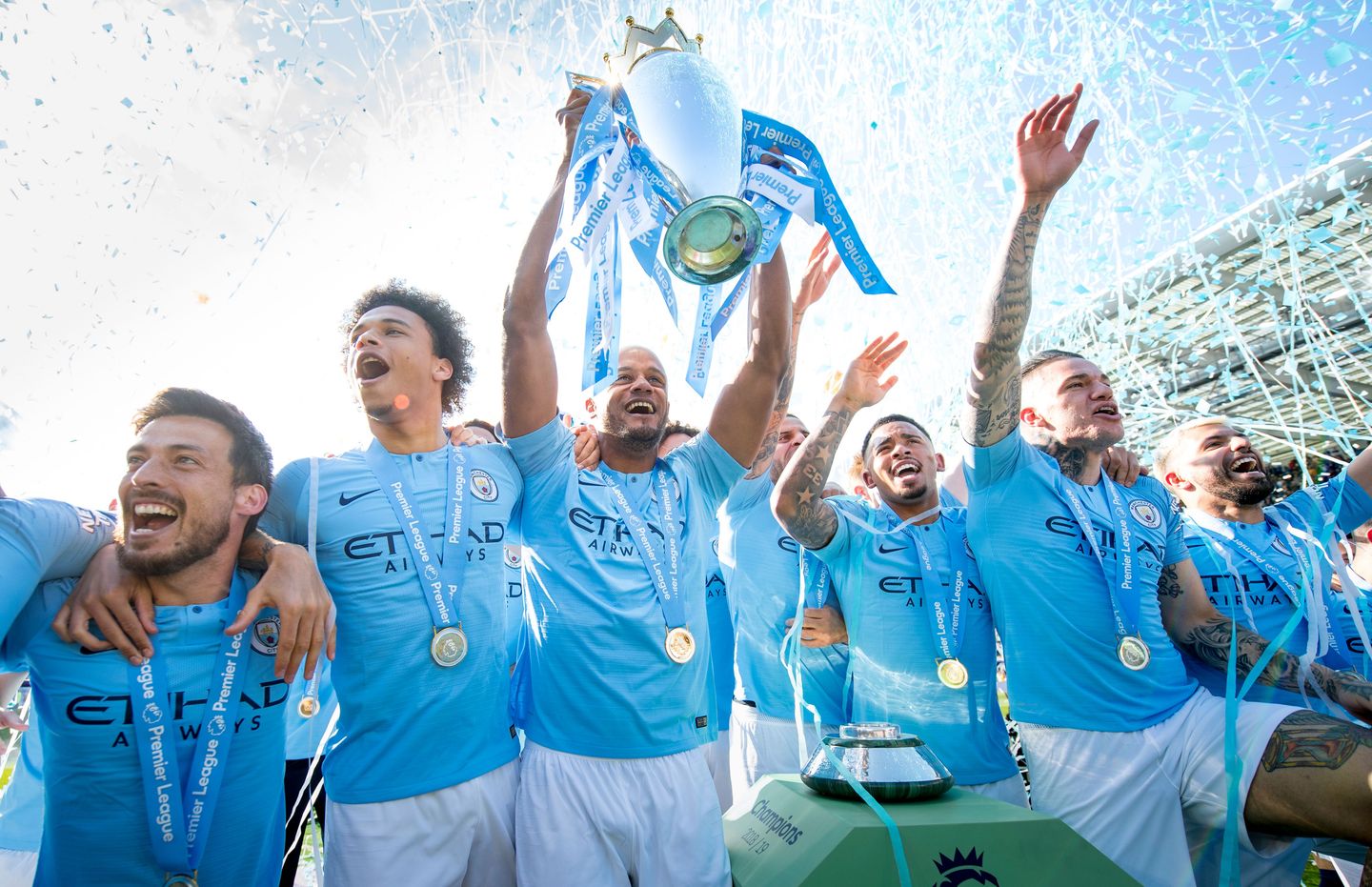 Manchester City's PL Trophy celebrations