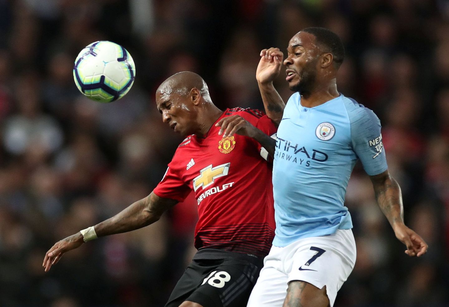 Man Utd's Ashley Young and Man City's Raheem Sterling