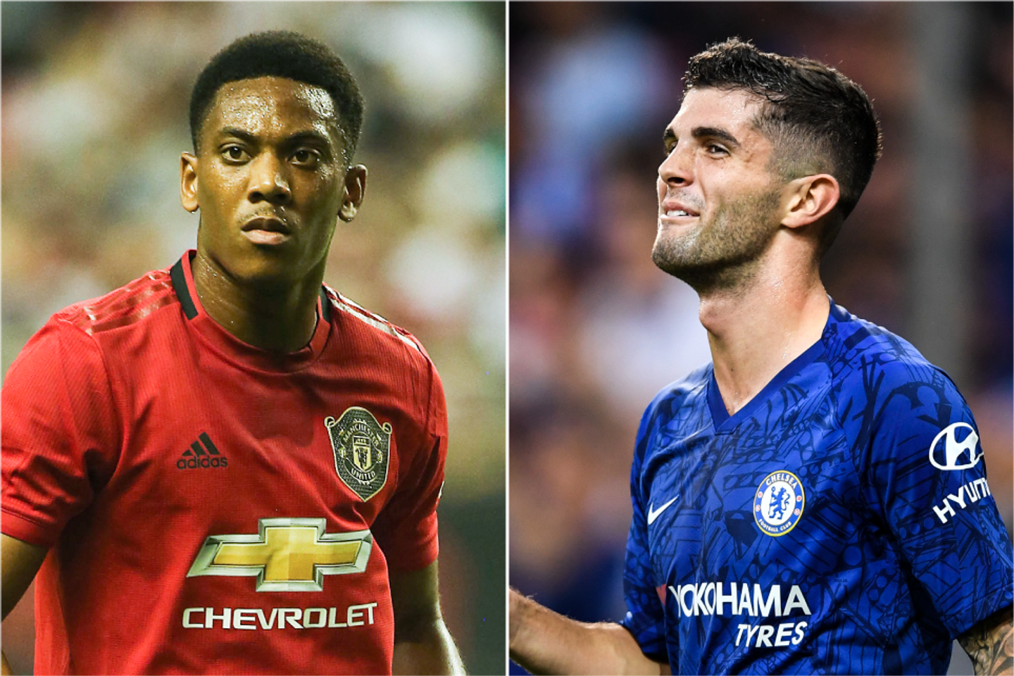 Anthony Martial and Christian Pulisic composite wide