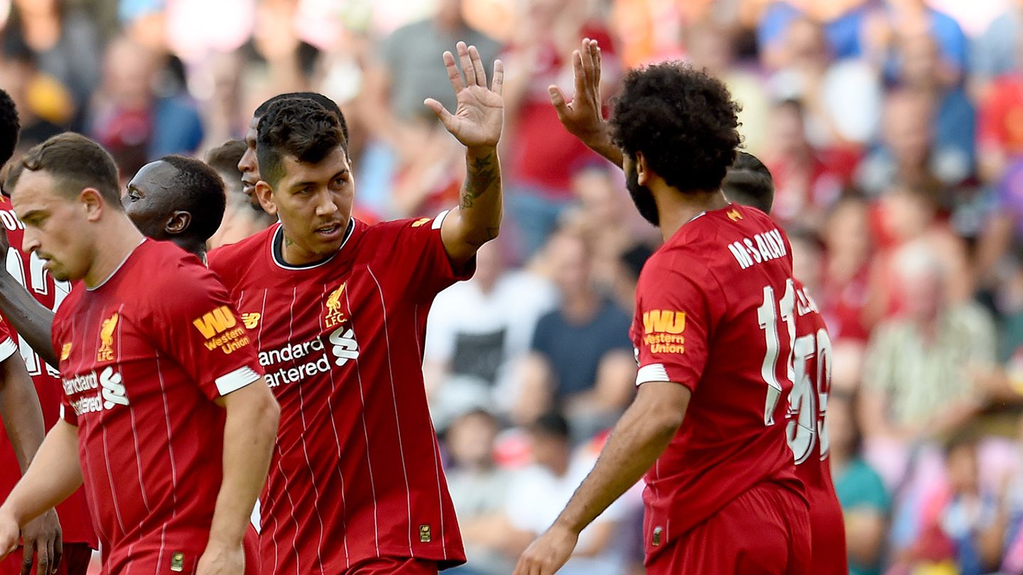 Liverpool's Roberto Firmino and Mohamed Salah