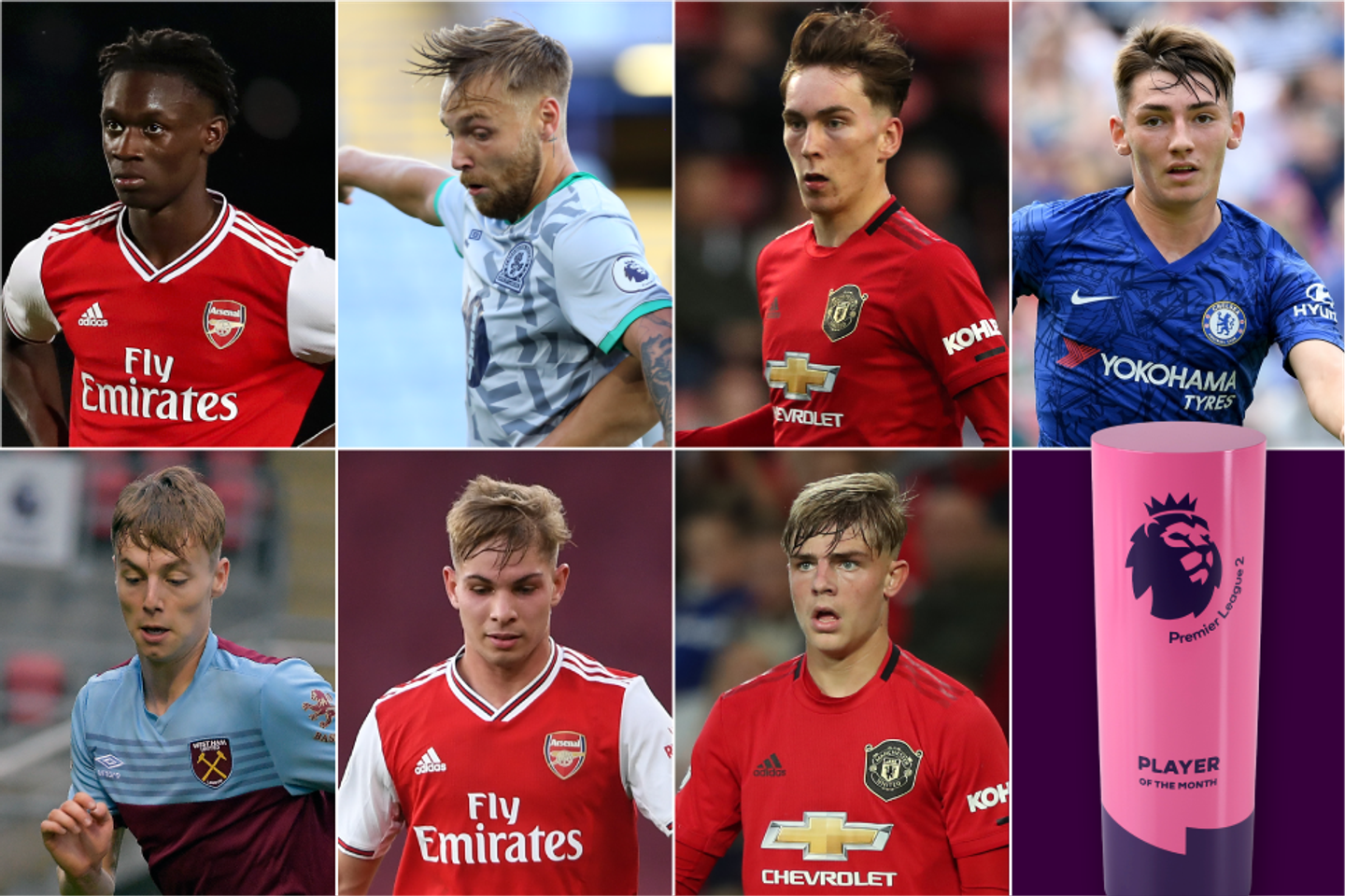 A graphic of the nominees for the August 2019 PL2 Player of the Month award