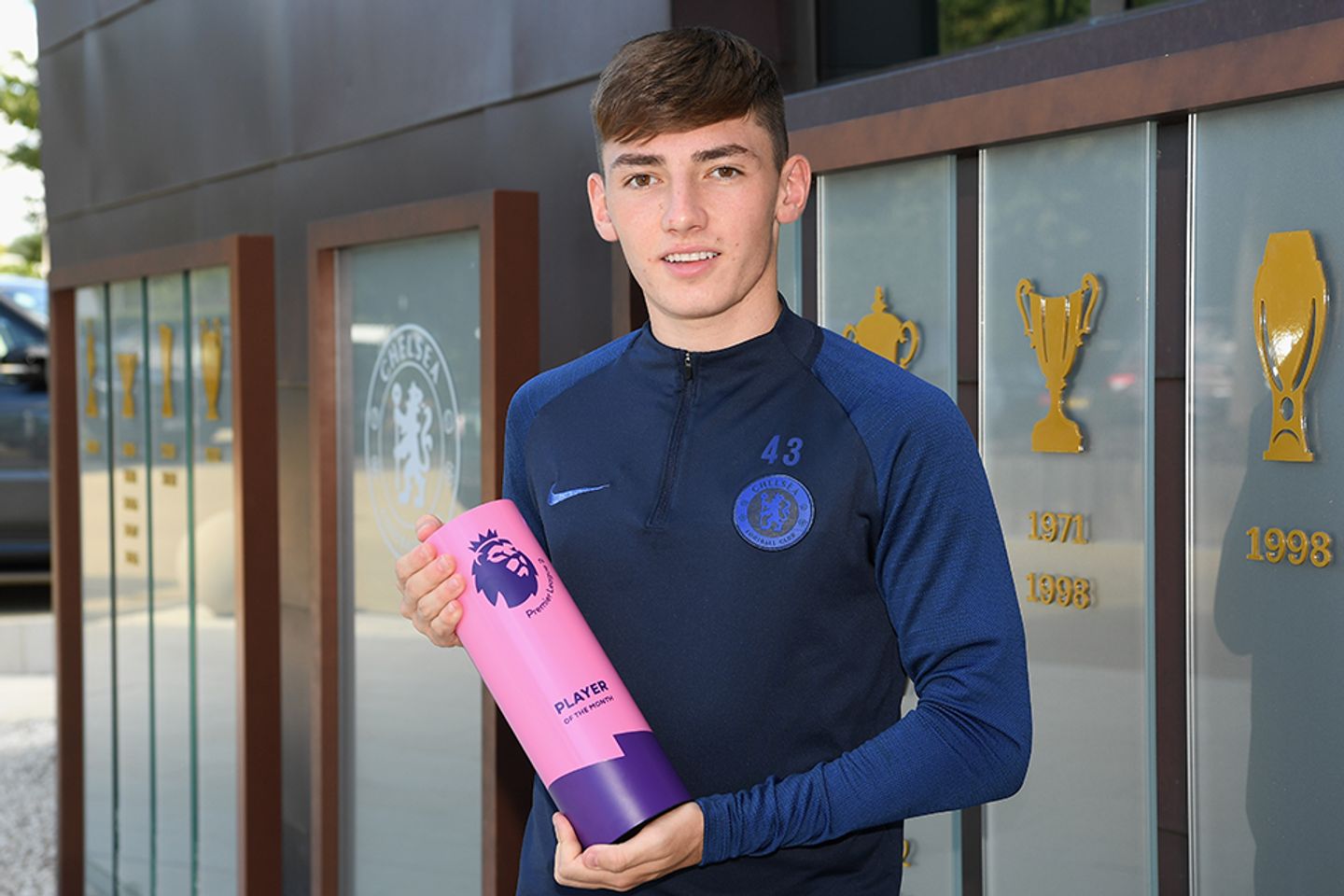 Billy Gilmour of Chelsea with his PL2 Player of the Month award