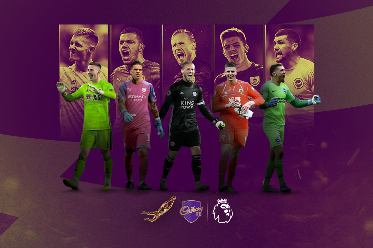 A graphic of the top five contenders for the Golden Glove: Henderson, Ederson, Schmeichel, Pope and Ryan