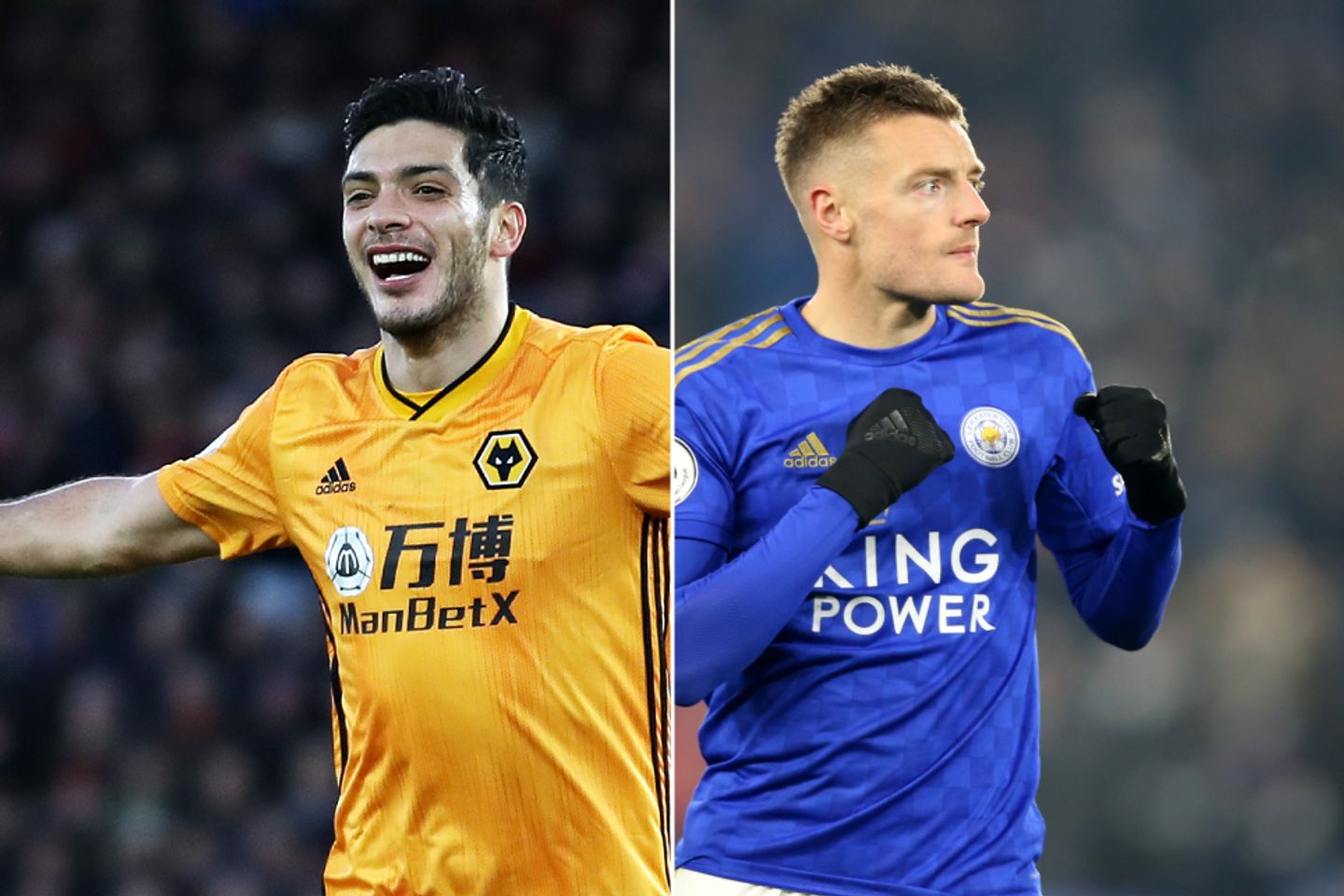 Wolves' Raul Jimenez and Leicester's Jamie Vardy
