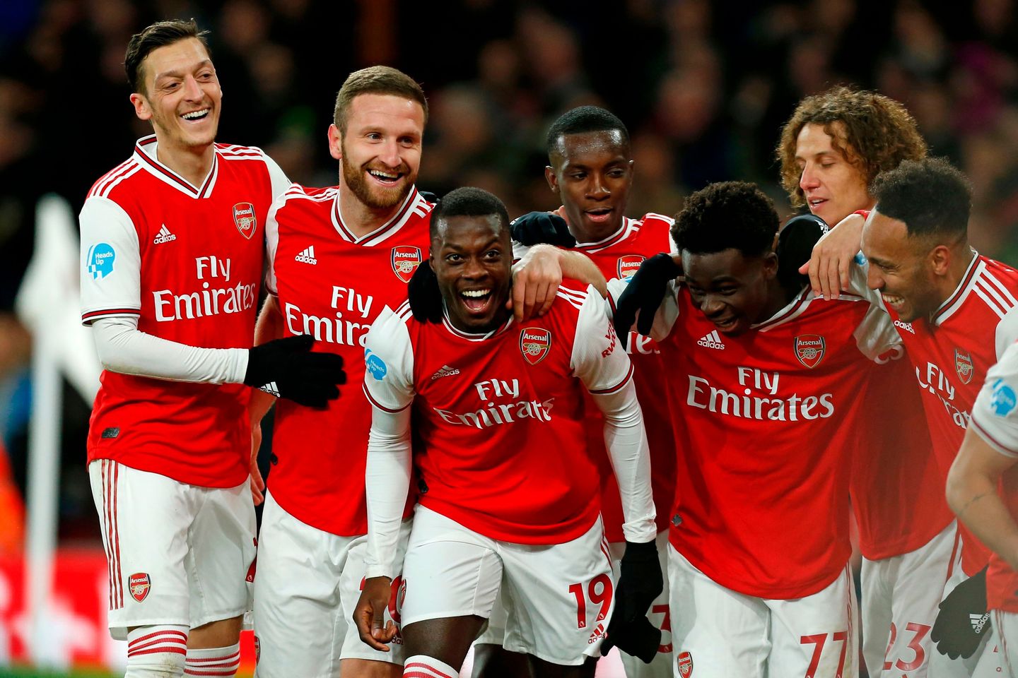 Nicolas Pepe and his team-mates celebrate