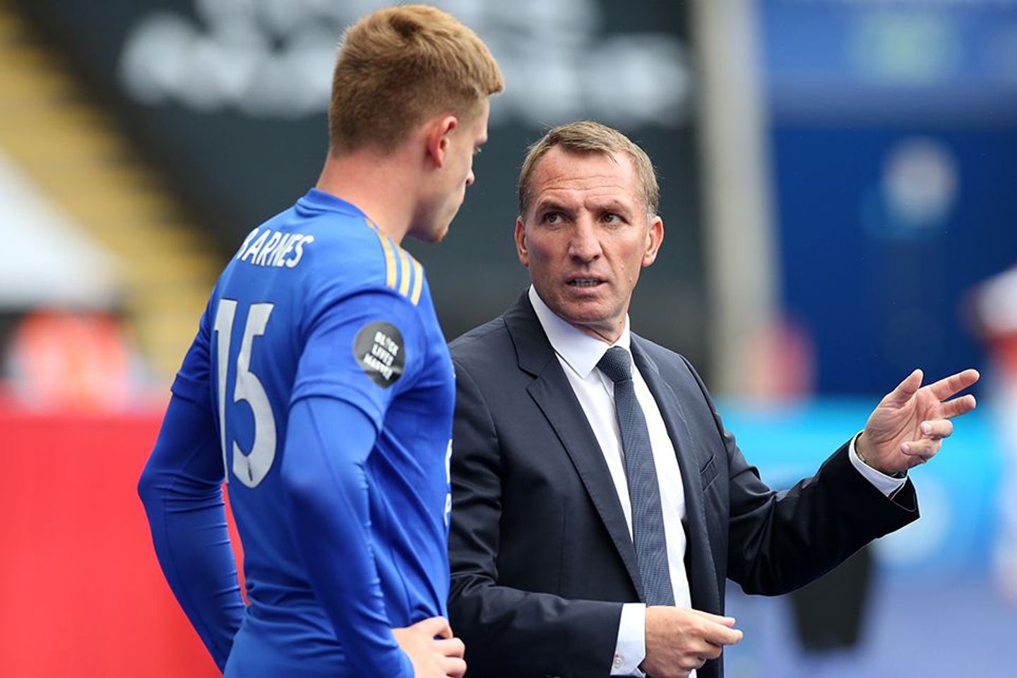 Brendan Rodgers and Harvey Barnes, Leicester
