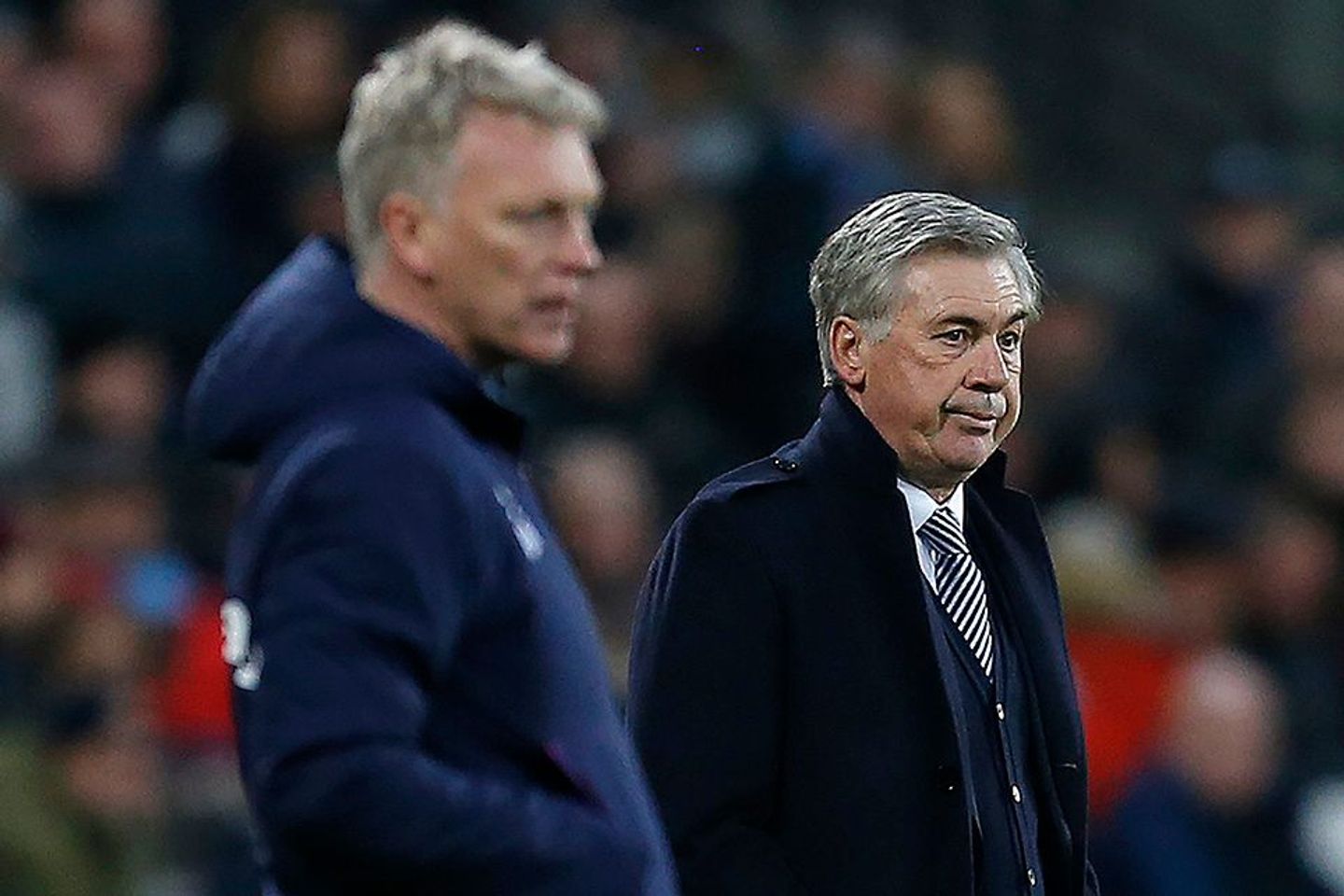 David Moyes, West Ham, and Carlo Ancelotti, Everton