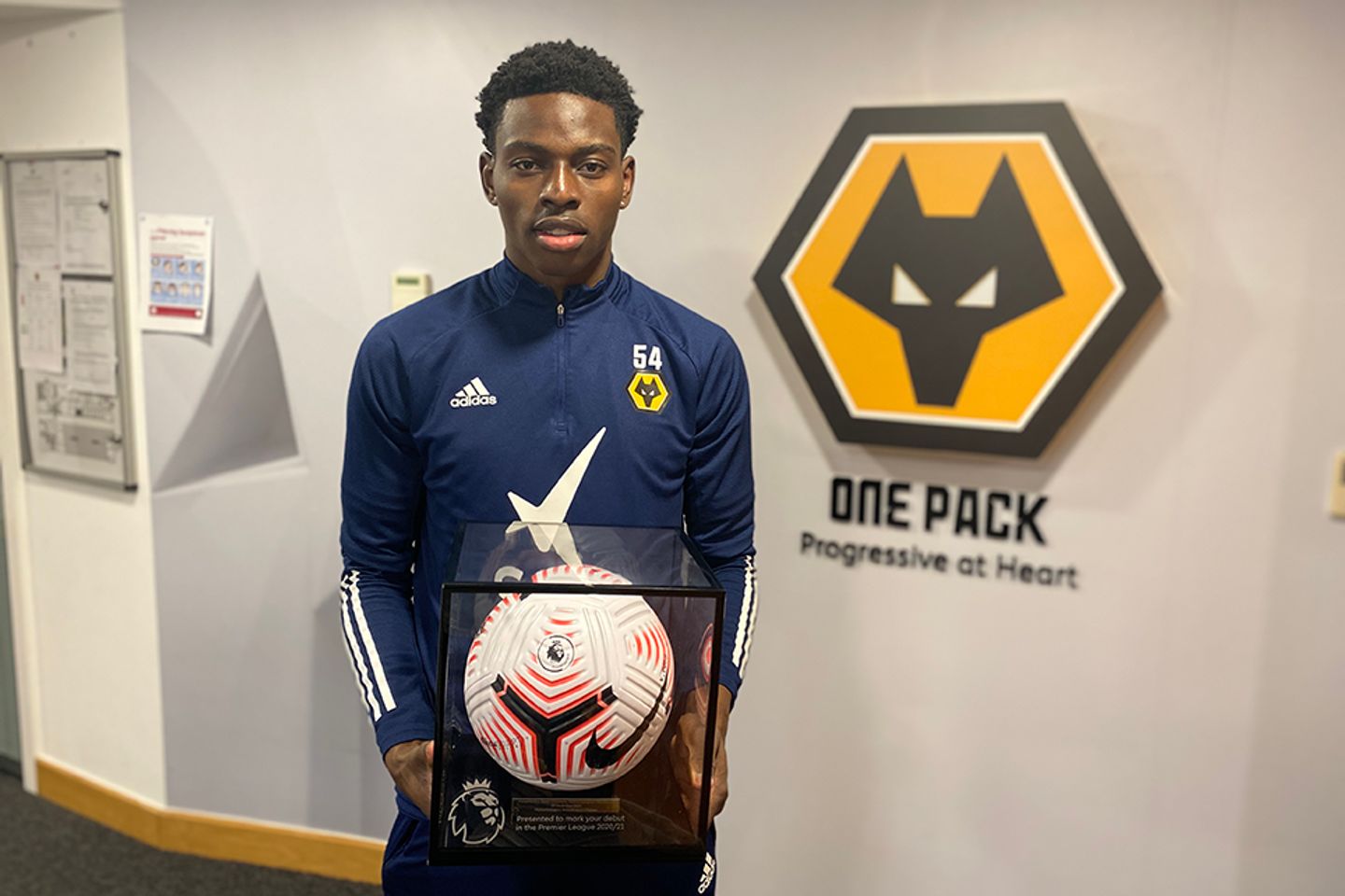 Wolves' Owen Otasowie with his Premier League Debut Ball