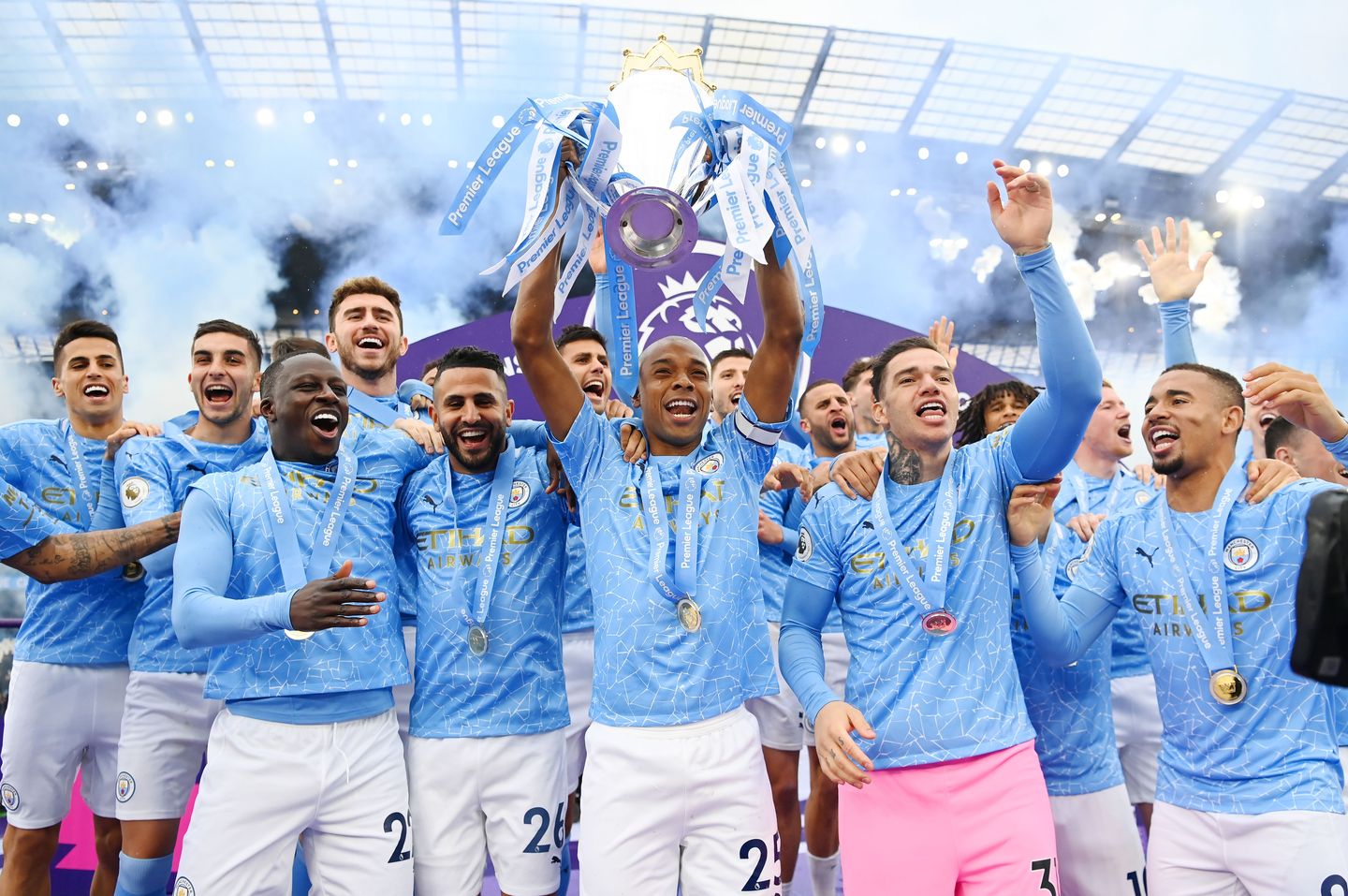Man City receive 2020/21 Premier League Trophy
