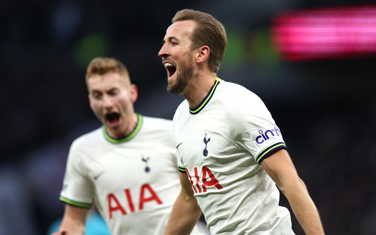 Tottenham Hotspur v Manchester City - Harry Kane of Tottenham Hotspur celebrates after scoring the team's first goal.
