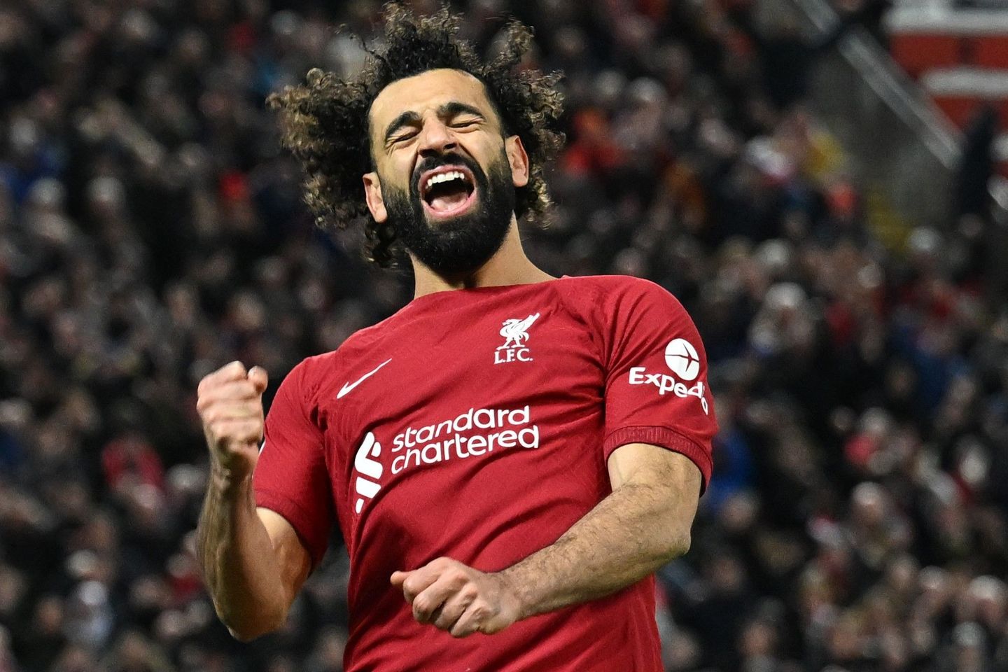 Mo Salah celebrates his goal v Man Utd v2