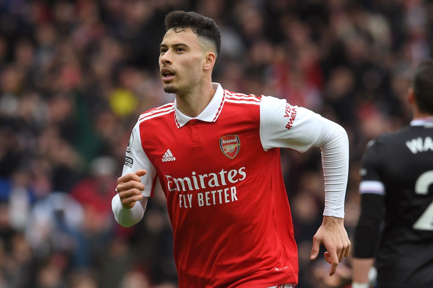 Gabriel Martinelli celebrates his goal v Palace