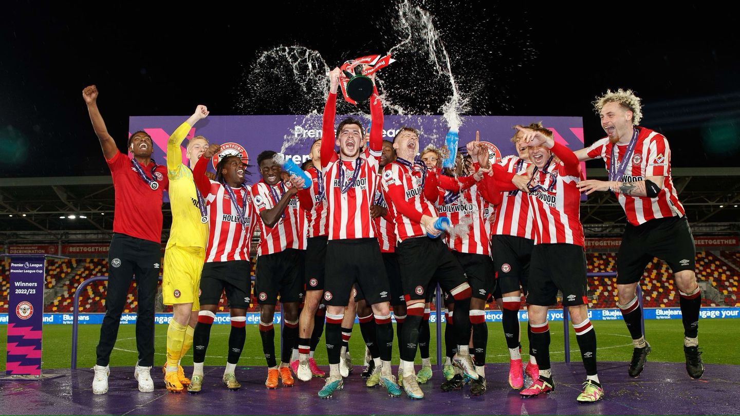 Brentford PL Cup trophy lift