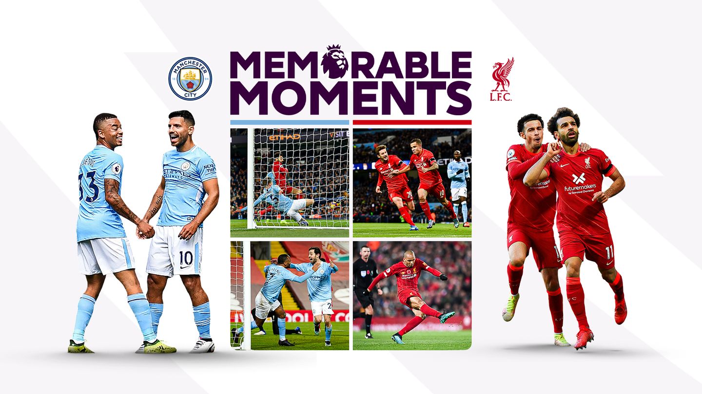 A graphic showing memorable moments between Liverpool and Man City