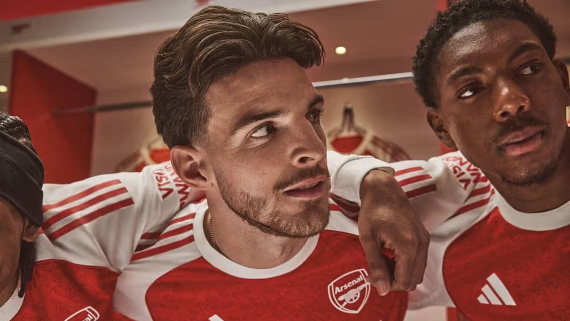Declan Rice and Myles Lewis-Skelly in Arsenal's home kit