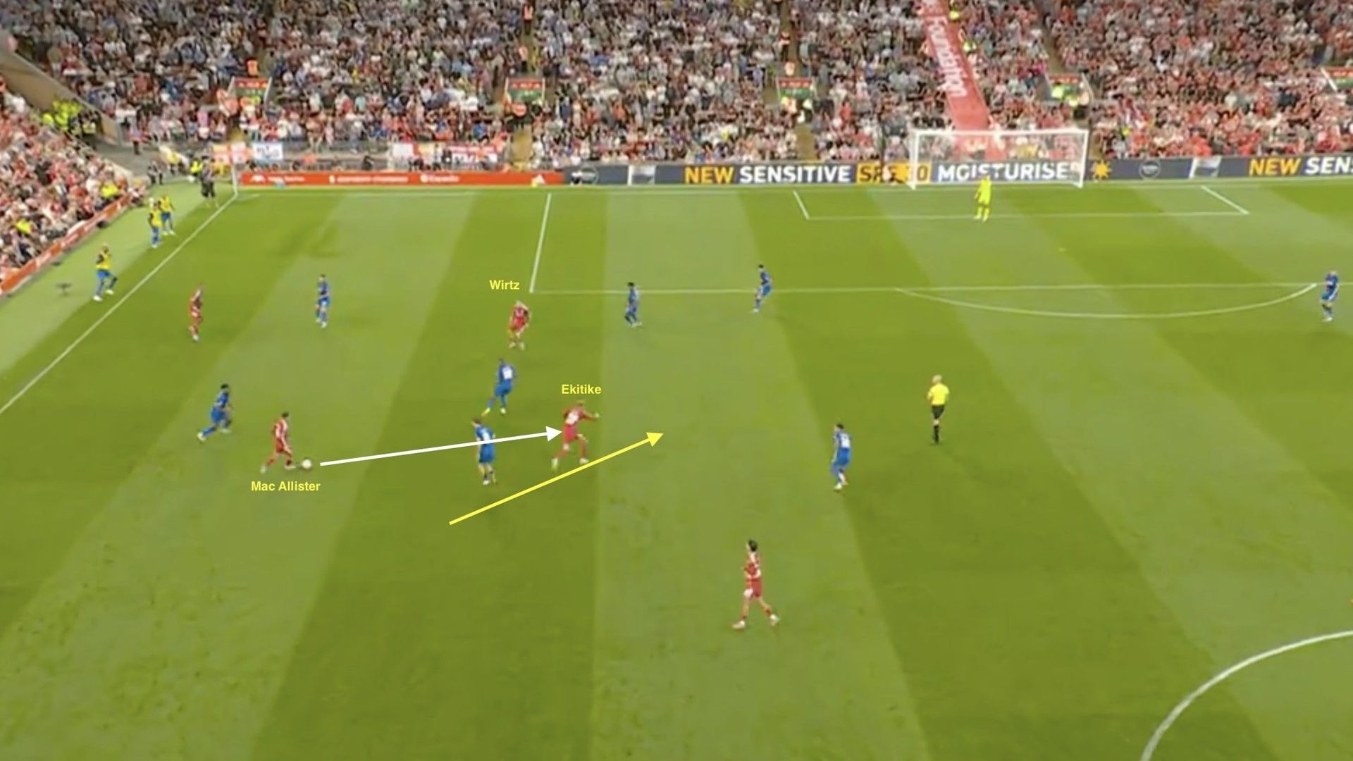 Mac Allister’s pass Ekitike had effectively manufactured a 1v1 with Senesi…