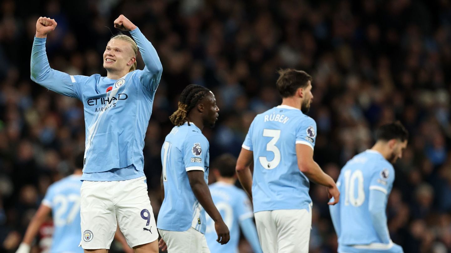 Erling Haaland of Man City celebrating a goal, analysed as a top FPL Gameweek 11 forward target.