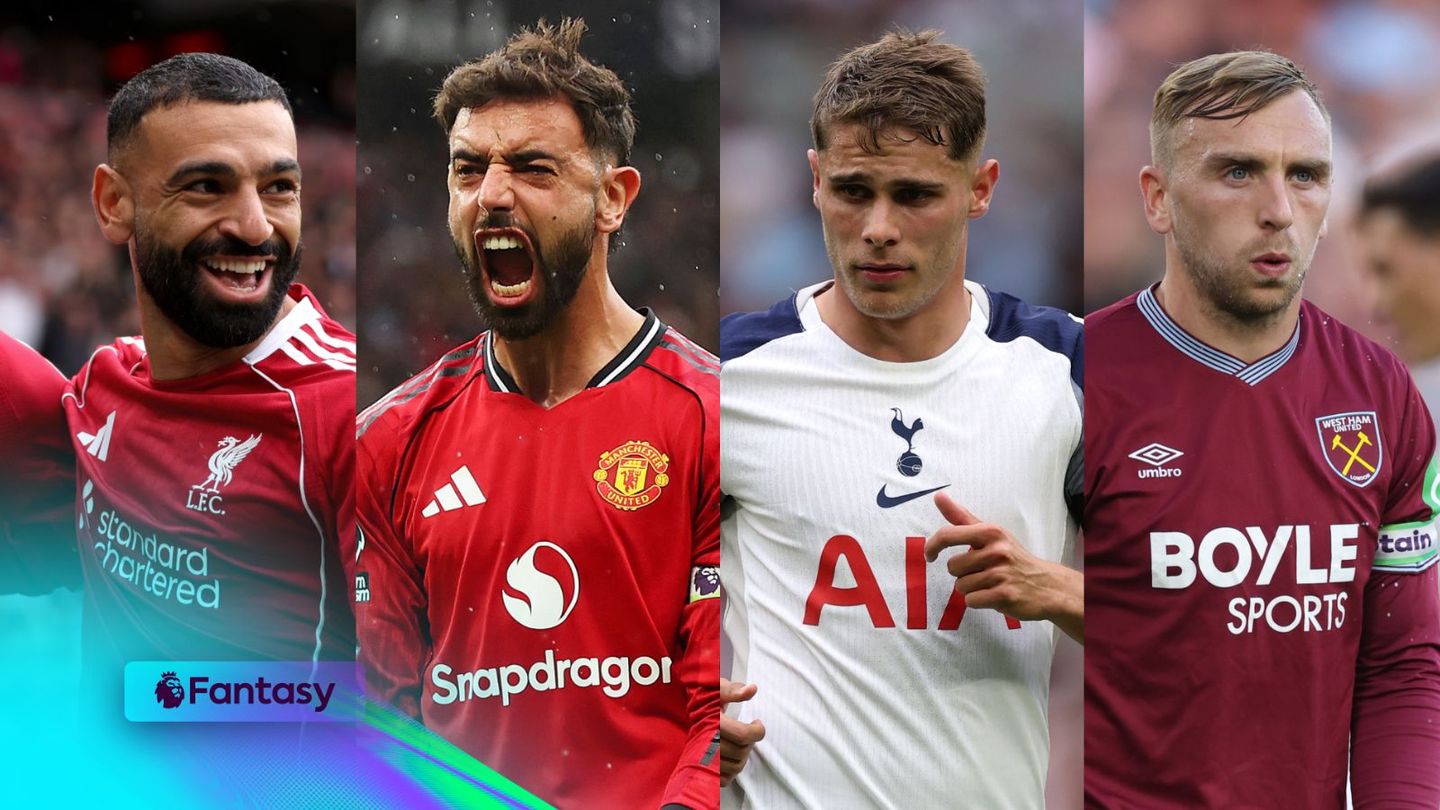 A composite of Mohamed Salah, Bruno Fernandes, Micky van de Ven and Jarrod Bowen